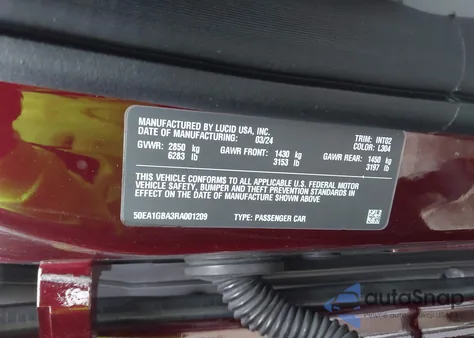 2024 Lucid Air Grand Touring z USA, uszkodzony, nr VIN 50EA1GBA3RA001209